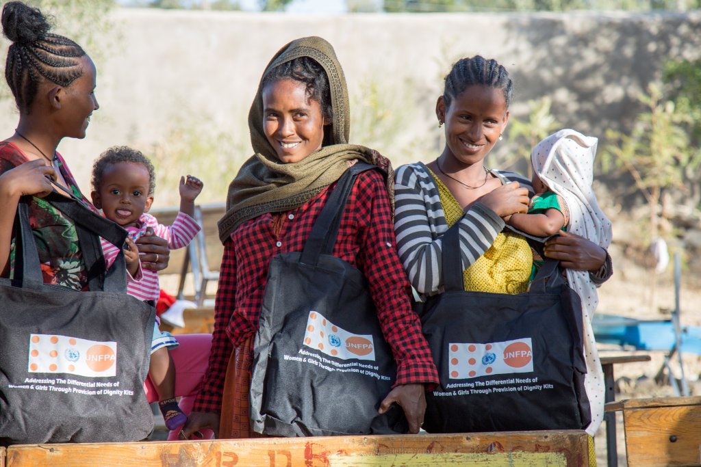 Women in Tigray receive UNFPA dignity kits. Over 26,000 Tigrayans have experienced sexual violence during conflict. UNPFA Ethiopia.