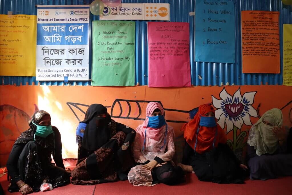 Women and girls attending a GBV awareness session at the Women-Led Community Centre (WLCC) in a Royhingya refugee camp. © UNFPA/Farjana Sultana
