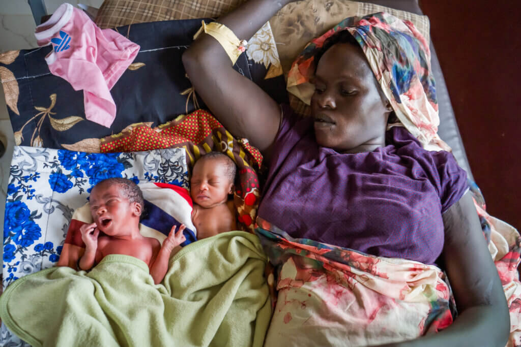 Mother and her two newborns in Sudan