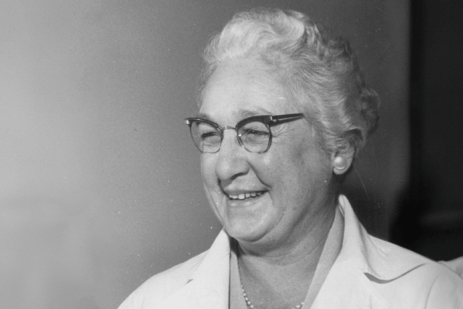 Black-and-white head-and-shoulders portrait of Dr. Virginia Apgar.